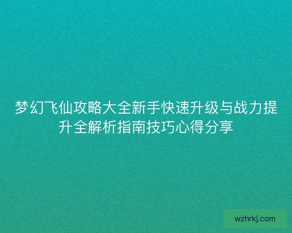 梦幻飞仙攻略大全新手快速升级与战力提升全解析指南技巧心得分享